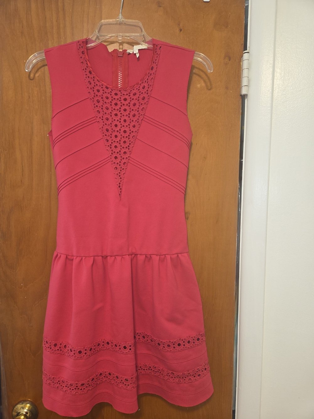 Maje Pink Sleeveless Eyelet Fit-and-Flare Mini Dress